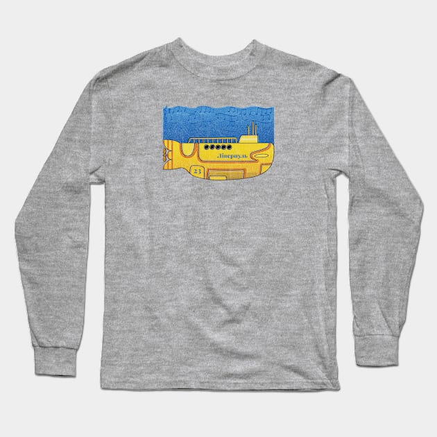 Beneath the Waves in Blue and Yellow Long Sleeve T-Shirt by Giddy Grafix